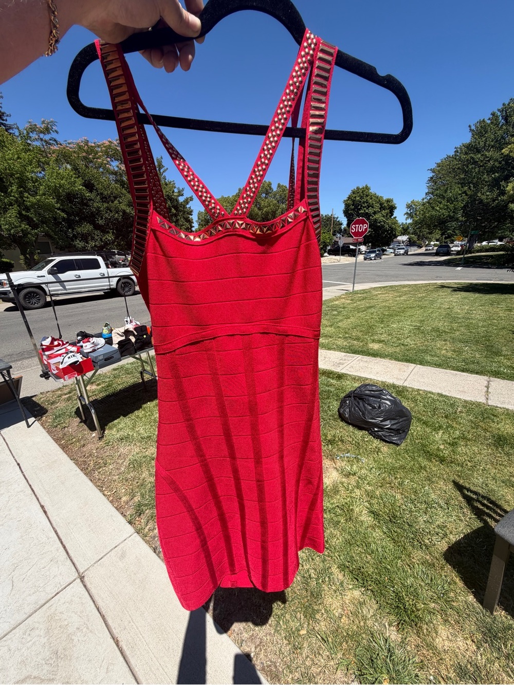 Piper Red Backless Strappy Knit Mini Dress with Stud Accents